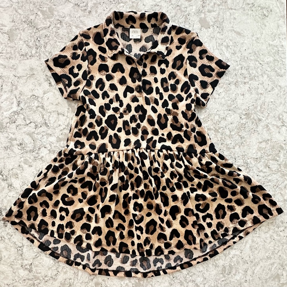 Zara Girls Animal Print Dress in Black and Brown Size 9 CM 134